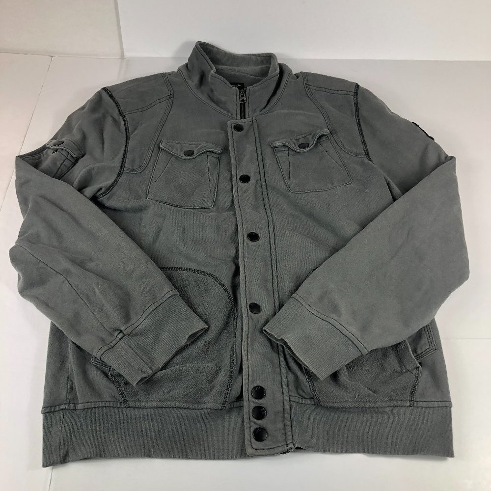 Buckle Black Label Jacket Men's Large Grey Faded Distressed Stained Full Zip